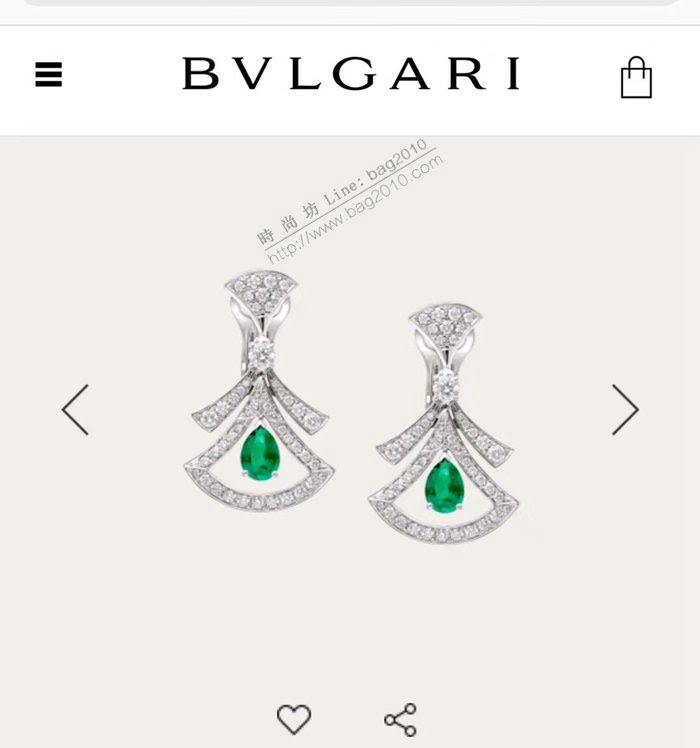 Bvlgari飾品 寶格麗Diva系列 新款裙子綠鑽鏤空耳釘  zgbq3096